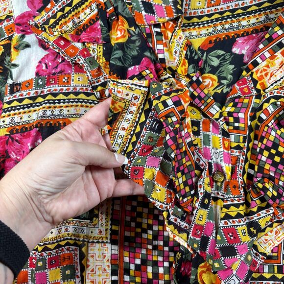 Gitano Women Top Vintage Y2K 90s Button Up Semi-Sheer Ruffle Patchwork 20W J112 - Picture 2 of 10